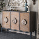 Elegant Traditional Vintage Iron & Pine Rectangular Console Table with Three Cabinet Storage for Entryways and Living Rooms