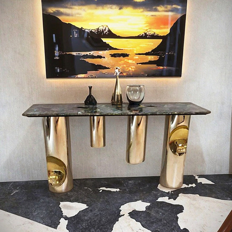 Nordic-Style Contemporary Stainless Steel & Marble Console Table with Single Shelf — Rectangular Design for Entryway, Living Room and Bedroom
