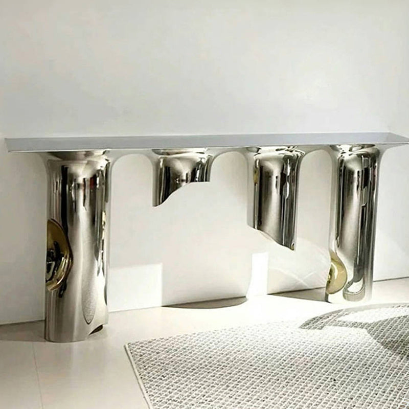 Nordic-Style Contemporary Stainless Steel & Marble Console Table with Single Shelf — Rectangular Design for Entryway, Living Room and Bedroom