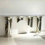 Nordic-Style Contemporary Stainless Steel & Marble Console Table with Single Shelf — Rectangular Design for Entryway, Living Room and Bedroom