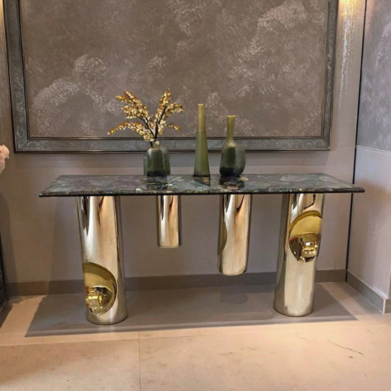 Nordic-Style Contemporary Stainless Steel & Marble Console Table with Single Shelf — Rectangular Design for Entryway, Living Room and Bedroom