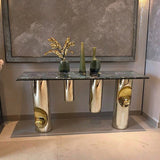 Nordic-Style Contemporary Stainless Steel & Marble Console Table with Single Shelf — Rectangular Design for Entryway, Living Room and Bedroom