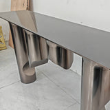Nordic-Style Contemporary Stainless Steel & Marble Console Table with Single Shelf — Rectangular Design for Entryway, Living Room and Bedroom
