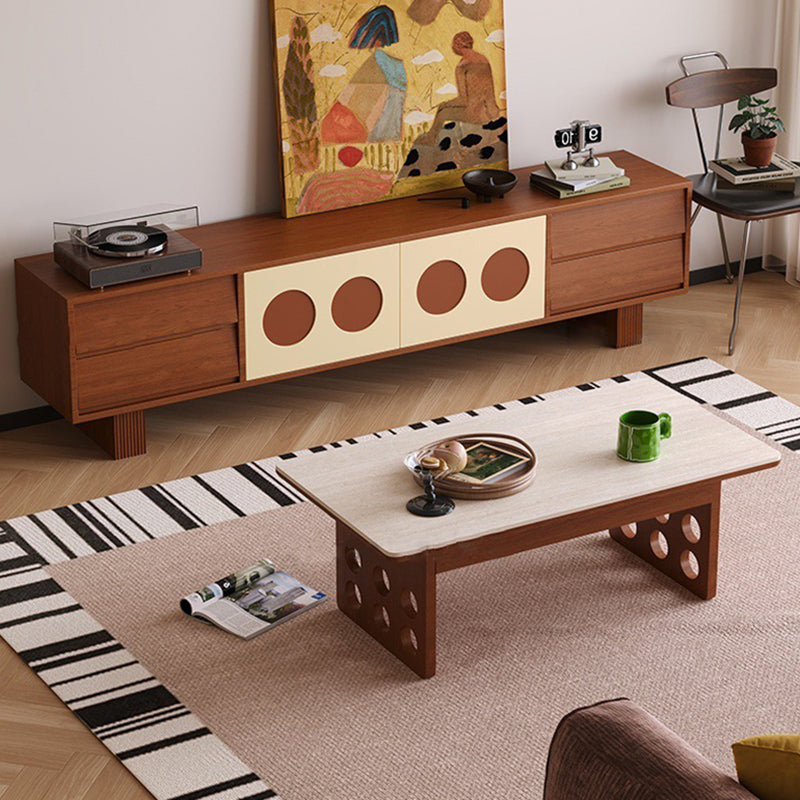 Modern Scandinavian Ash Wood TV Stand – Solid Rectangular Console with 4 Drawers for Living Room