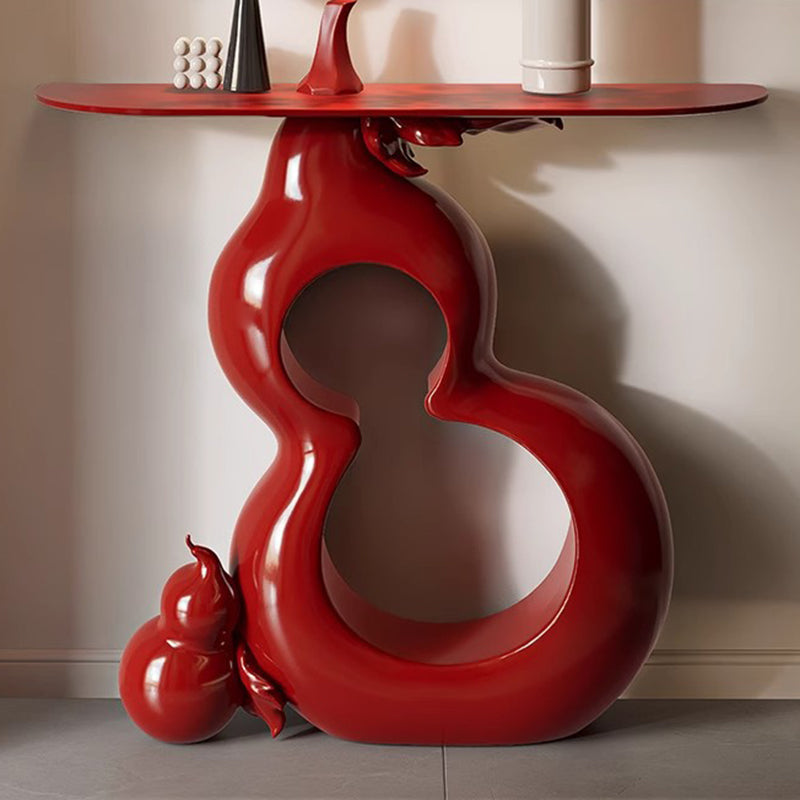Contemporary Retro Gourd-Shape Console Table - Solid Wood & Fiberglass, 1-Tier Storage, Ideal for Entryway, Living Room, or Bedroom