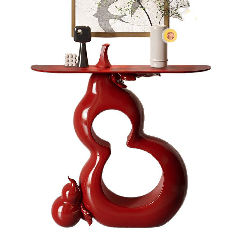Contemporary Retro Gourd-Shape Console Table - Solid Wood & Fiberglass, 1-Tier Storage, Ideal for Entryway, Living Room, or Bedroom