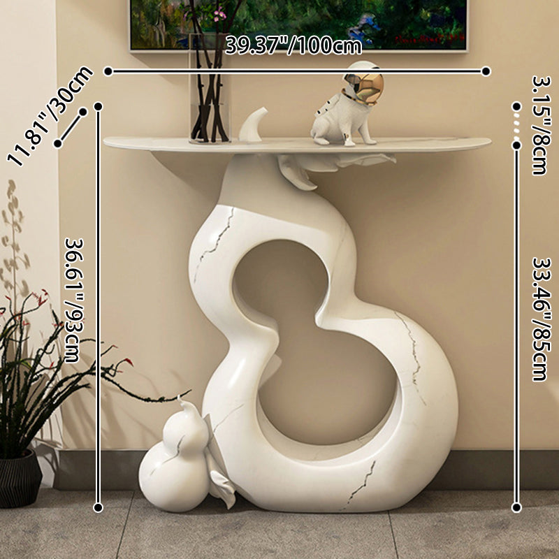 Contemporary Retro Gourd-Shape Console Table - Solid Wood & Fiberglass, 1-Tier Storage, Ideal for Entryway, Living Room, or Bedroom