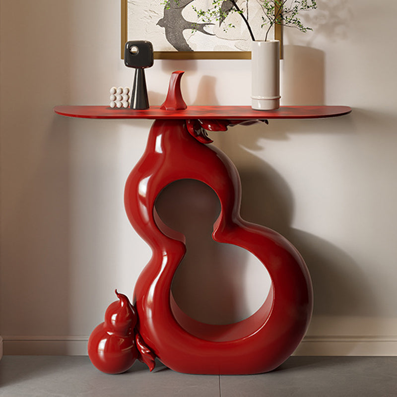 Contemporary Retro Gourd-Shape Console Table - Solid Wood & Fiberglass, 1-Tier Storage, Ideal for Entryway, Living Room, or Bedroom