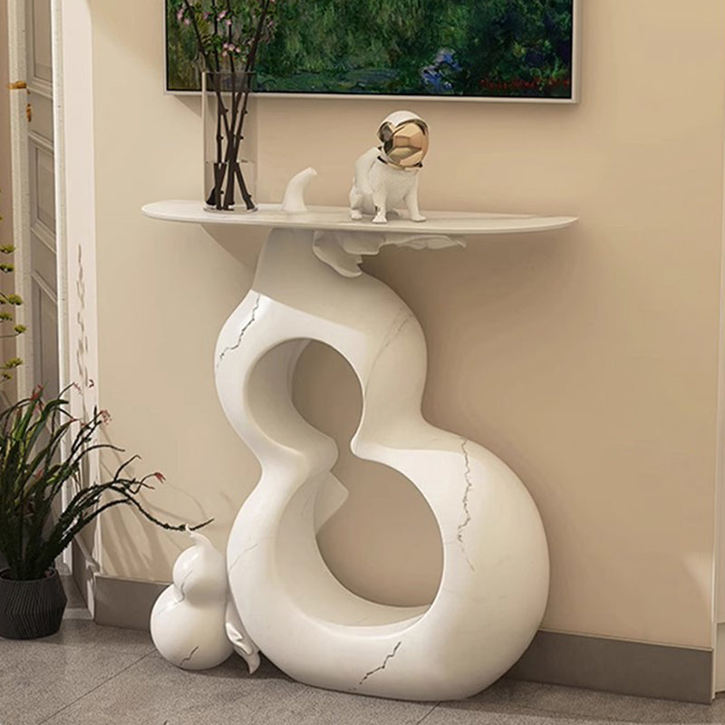 Contemporary Retro Gourd-Shape Console Table - Solid Wood & Fiberglass, 1-Tier Storage, Ideal for Entryway, Living Room, or Bedroom