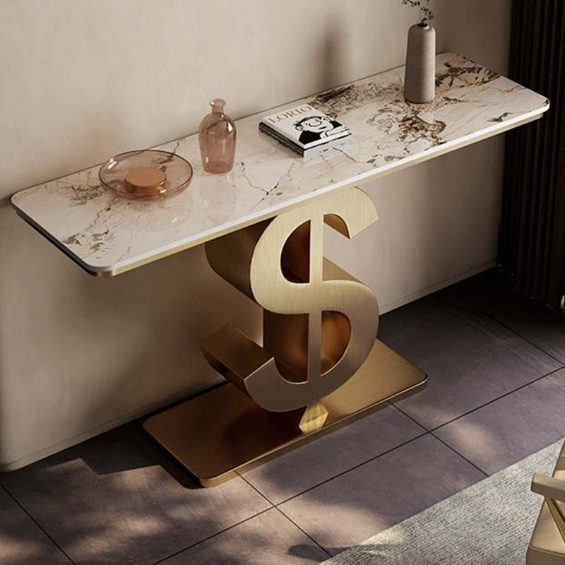 Contemporary Luxury Console Table with Sintered Stone Top and Stainless Steel Frame – Dollar-Shape Rectangle, 1-Tier, for Entryway, Living Room, and Bedroom