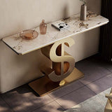 Contemporary Luxury Console Table with Sintered Stone Top and Stainless Steel Frame – Dollar-Shape Rectangle, 1-Tier, for Entryway, Living Room, and Bedroom
