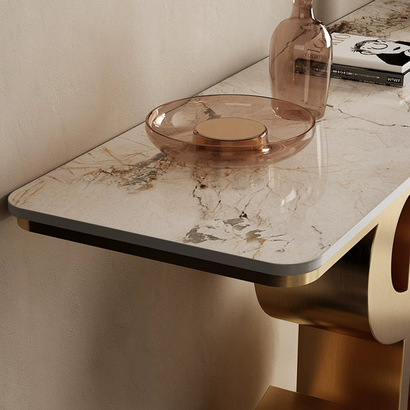 Contemporary Luxury Console Table with Sintered Stone Top and Stainless Steel Frame – Dollar-Shape Rectangle, 1-Tier, for Entryway, Living Room, and Bedroom