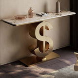 Contemporary Luxury Console Table with Sintered Stone Top and Stainless Steel Frame – Dollar-Shape Rectangle, 1-Tier, for Entryway, Living Room, and Bedroom