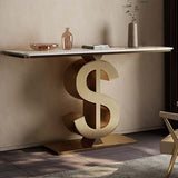 Contemporary Luxury Console Table with Sintered Stone Top and Stainless Steel Frame – Dollar-Shape Rectangle, 1-Tier, for Entryway, Living Room, and Bedroom