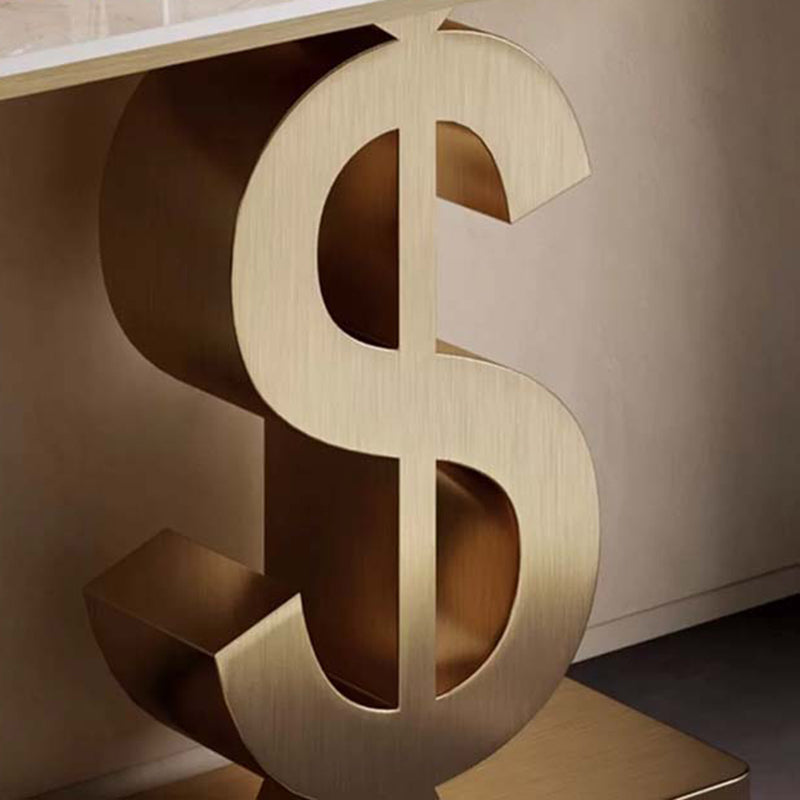 Contemporary Luxury Console Table with Sintered Stone Top and Stainless Steel Frame – Dollar-Shape Rectangle, 1-Tier, for Entryway, Living Room, and Bedroom