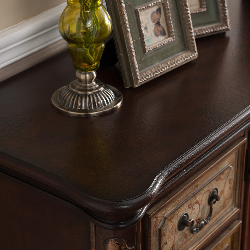 Elegant Traditional Vintage Rubberwood Rectangular Console Table With 4 Drawers And Cabinet – Ideal For Entryway, Living Room, Or Bedroom