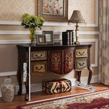 Elegant Traditional Vintage Rubberwood Rectangular Console Table With 4 Drawers And Cabinet – Ideal For Entryway, Living Room, Or Bedroom