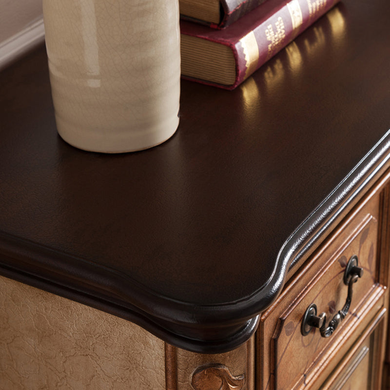 Elegant Traditional Vintage Rubberwood Rectangular Console Table With 4 Drawers And Cabinet – Ideal For Entryway, Living Room, Or Bedroom