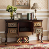 Elegant Traditional Vintage Rubberwood Rectangular Console Table With 4 Drawers And Cabinet – Ideal For Entryway, Living Room, Or Bedroom