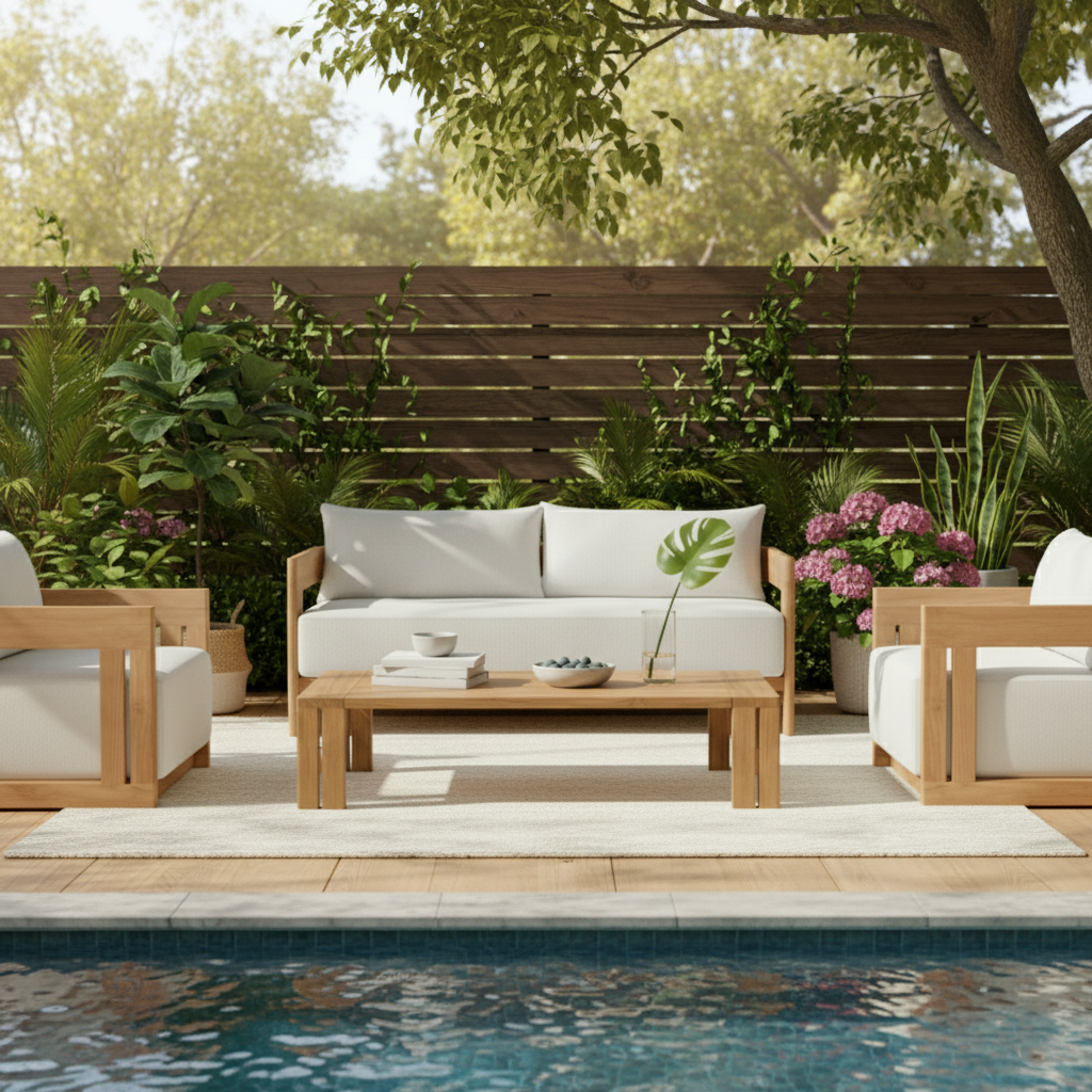 Modern Nordic Teak Outdoor Sofa & Table Set – Square & Rectangular Design for Patio