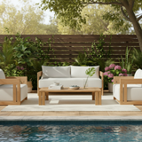 Modern Nordic Teak Outdoor Sofa & Table Set – Square & Rectangular Design for Patio
