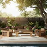 Modern Nordic Teak Outdoor Sofa & Table Set – Square & Rectangular Design for Patio