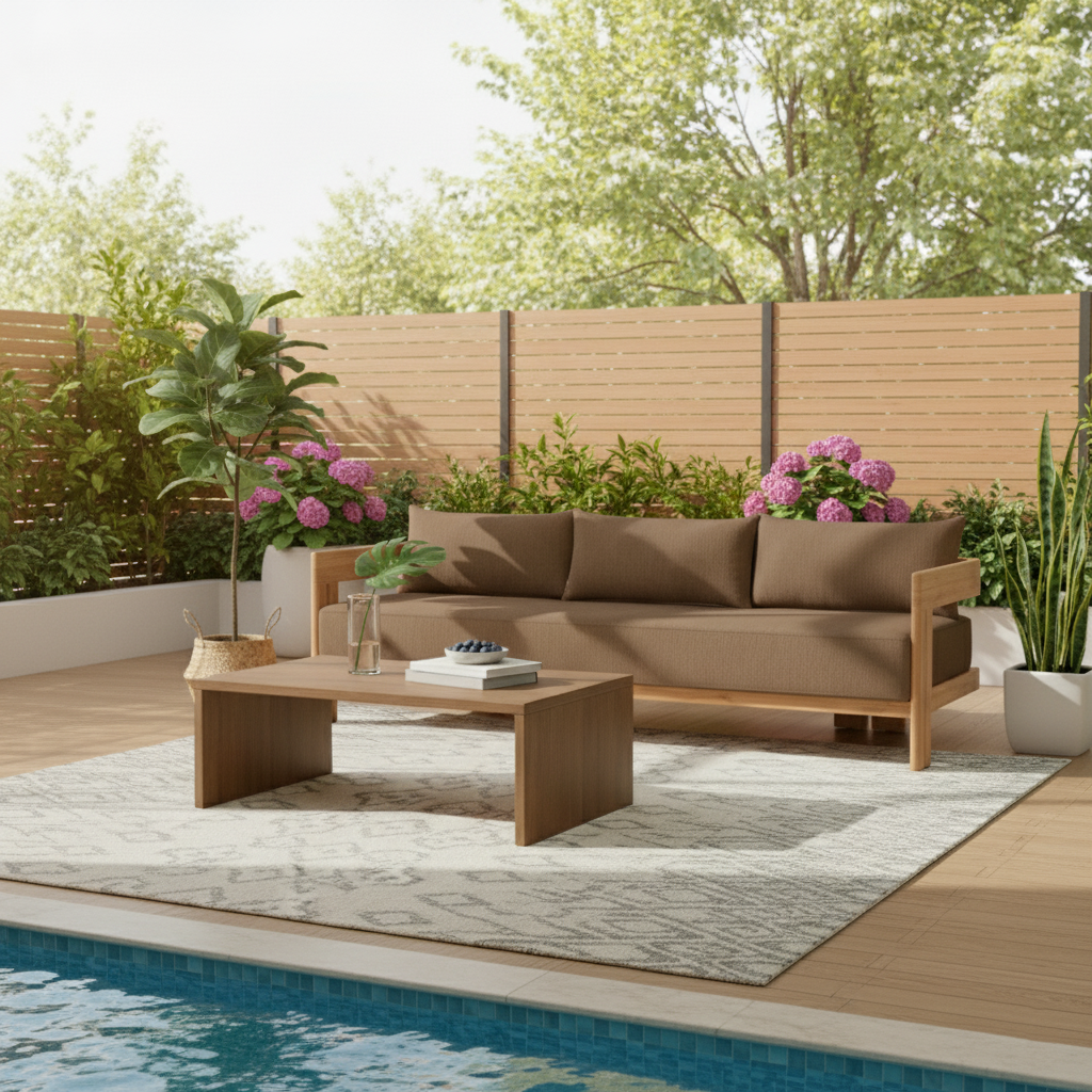Modern Nordic Teak Outdoor Sofa & Table Set – Square & Rectangular Design for Patio