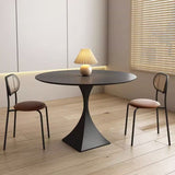 Modern Minimalist Round Dining Table with Ceramic Stone Slab and Carbon Steel Frame — Seats 2-8