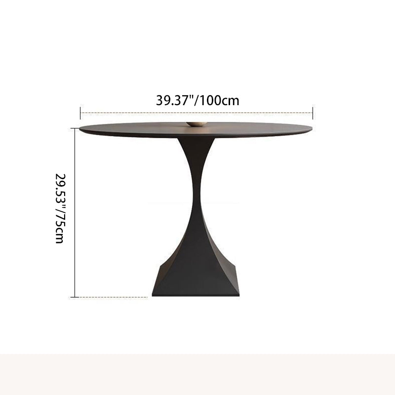 Modern Minimalist Round Dining Table with Ceramic Stone Slab and Carbon Steel Frame — Seats 2-8