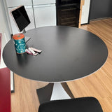 Modern Minimalist Round Dining Table with Ceramic Stone Slab and Carbon Steel Frame — Seats 2-8