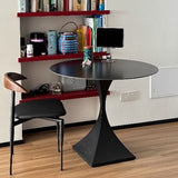 Modern Minimalist Round Dining Table with Ceramic Stone Slab and Carbon Steel Frame — Seats 2-8