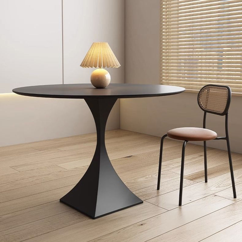 Modern Minimalist Round Dining Table with Ceramic Stone Slab and Carbon Steel Frame — Seats 2-8