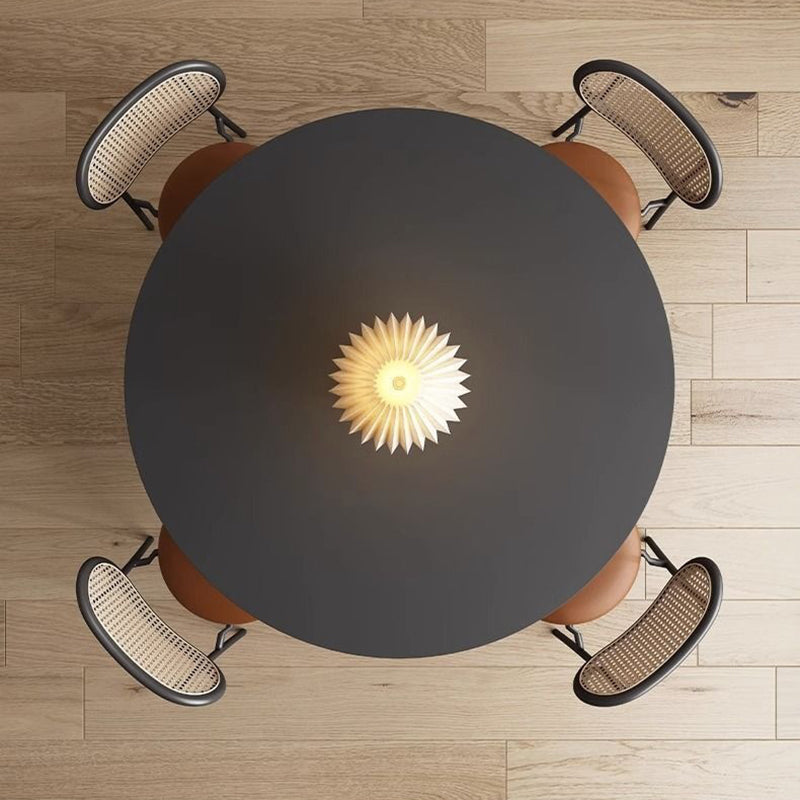 Modern Minimalist Round Dining Table with Ceramic Stone Slab and Carbon Steel Frame — Seats 2-8