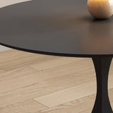 Modern Minimalist Round Dining Table with Ceramic Stone Slab and Carbon Steel Frame — Seats 2-8
