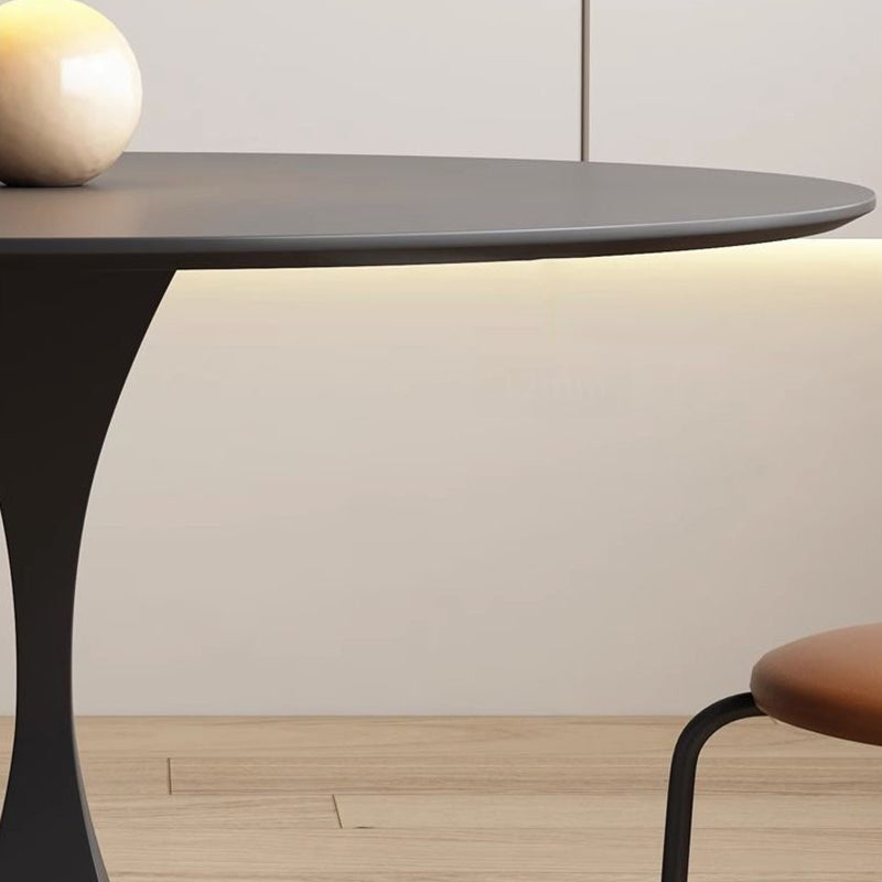 Modern Minimalist Round Dining Table with Ceramic Stone Slab and Carbon Steel Frame — Seats 2-8
