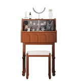Traditional French-Style Rectangular Vanity Set with Pine & Ash Wood, Velvet Stool, 2-Tier Makeup Vanity – Bedroom