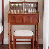 Traditional French-Style Rectangular Vanity Set with Pine & Ash Wood, Velvet Stool, 2-Tier Makeup Vanity – Bedroom