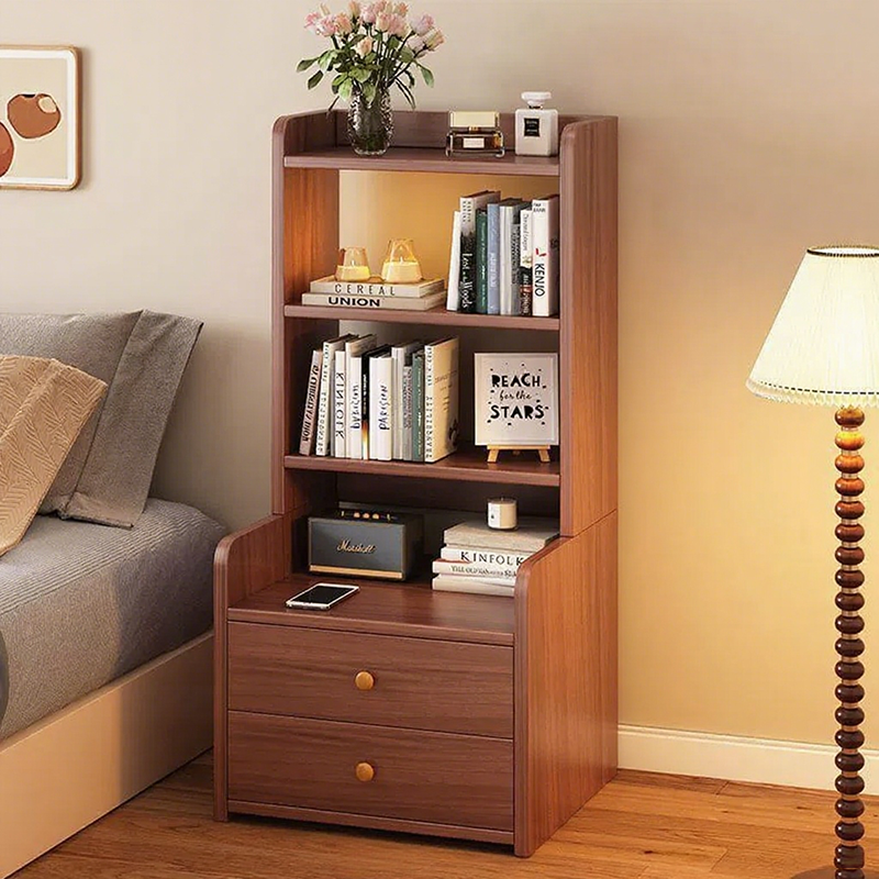 Modern Nordic Density Board Nightstand — Square/Rectangular Design with 4- or 6-Tier Storage for Bedroom