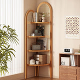 Traditional Chinese Fan-Shaped Curved Nan Bamboo Rattan Weave Corner Shelf Unit, 4-Tier Living Room Organizer