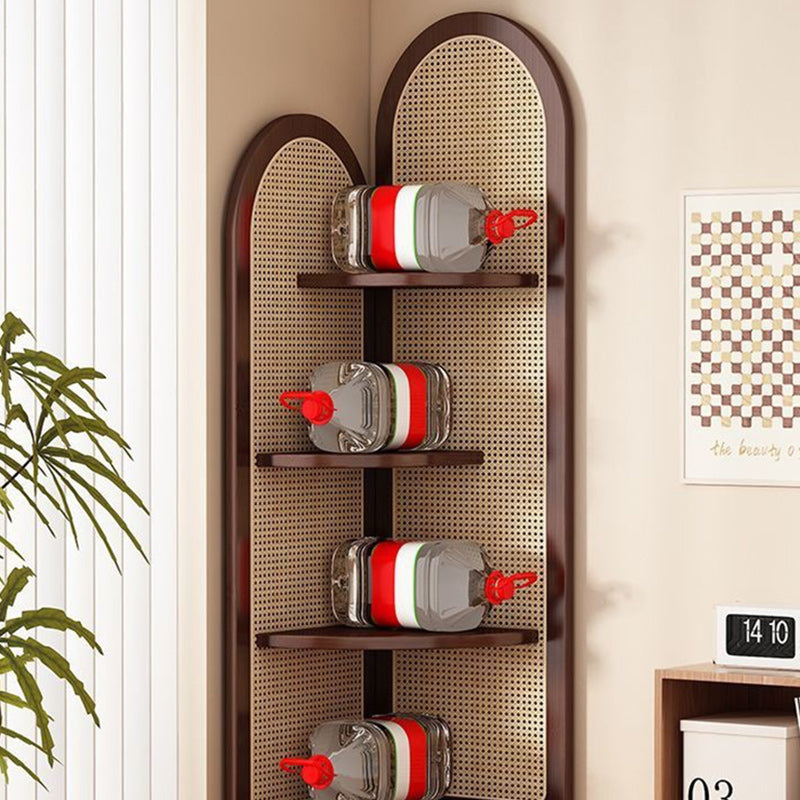 Traditional Chinese Fan-Shaped Curved Nan Bamboo Rattan Weave Corner Shelf Unit, 4-Tier Living Room Organizer