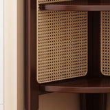 Traditional Chinese Fan-Shaped Curved Nan Bamboo Rattan Weave Corner Shelf Unit, 4-Tier Living Room Organizer