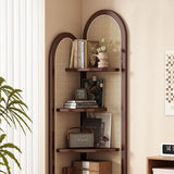Traditional Chinese Fan-Shaped Curved Nan Bamboo Rattan Weave Corner Shelf Unit, 4-Tier Living Room Organizer