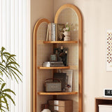Traditional Chinese Fan-Shaped Curved Nan Bamboo Rattan Weave Corner Shelf Unit, 4-Tier Living Room Organizer