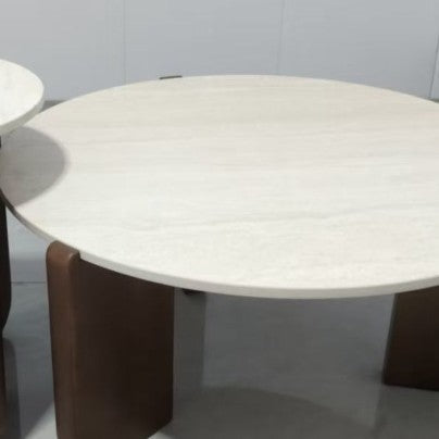 Modern Minimalist Round Coffee Table with Sintered Stone Top and Solid Wood Base for Living Room