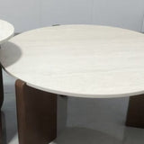 Modern Minimalist Round Coffee Table with Sintered Stone Top and Solid Wood Base for Living Room