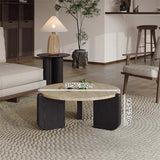 Modern Minimalist Round Coffee Table with Sintered Stone Top and Solid Wood Base for Living Room