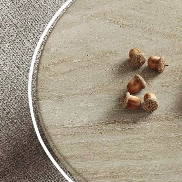 Modern Minimalist Round Coffee Table with Sintered Stone Top and Solid Wood Base for Living Room