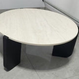 Modern Minimalist Round Coffee Table with Sintered Stone Top and Solid Wood Base for Living Room