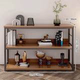 Modern Minimalist 3-Tier Rectangular Display Rack with Iron Frame and Particleboard Shelves for Living Room