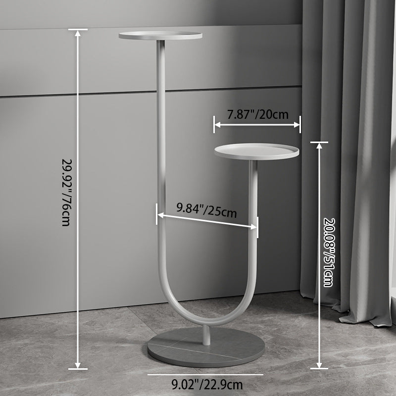 Nordic-Style Contemporary Round Iron Display Rack with Stone Slab, 2-Tier for Living Room